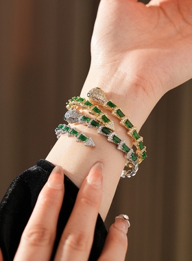 真金电镀锆石蛇形开口手镯时尚欧美百搭手环轻奢高级感小众手饰女