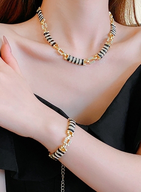 中古vintage豹纹镶钻项锁骨链时尚设计感手链气质轻奢高级感耳钉