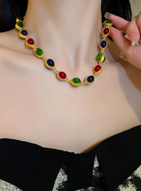 网红圆球彩色中古重工复古琉璃小众项链彩色设计感高级锁骨链女