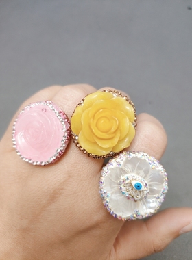 天然海底白贝土耳其眼睛活口戒纯手工雕刻蜜蜡玫瑰花恶魔之眼戒指