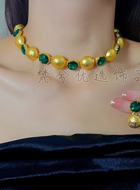 宫廷风复古项链银针耳环套装女轻奢高级感个性颈链夸张中古锁骨链