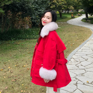 外套 狐狸毛领羽绒服女2022冬90白鸭绒可拆卸收腰工装 闭店清仓