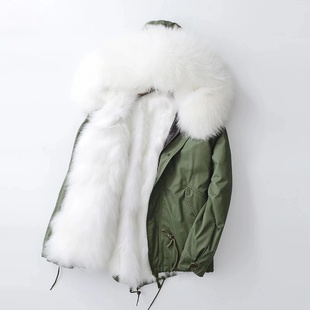 狐狸毛内胆皮草外套 白狐狸毛派克服2022冬千颂伊同款 闭店清仓