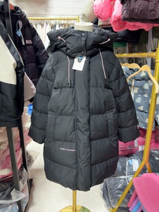 2025冬U家女中大童拼色戴帽石墨烯黑色洋气120-170码中场款羽绒服