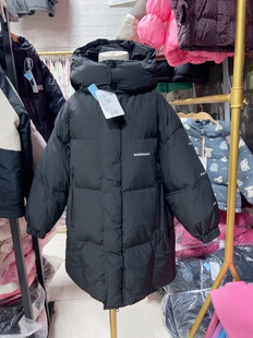 2025冬U家男女中大童120-170码戴帽黑色中长款90绒休闲百搭羽绒服