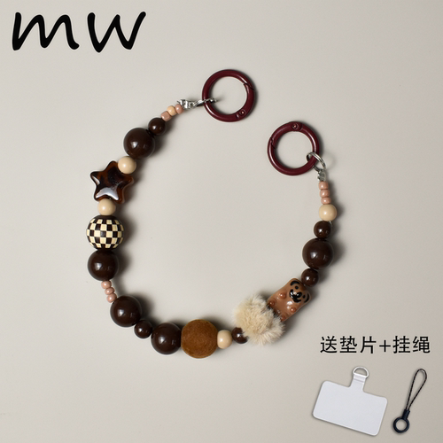 ins拉德短款复古风氛围感豹纹小狗棕色手机相机链挂件挂绳钥匙扣