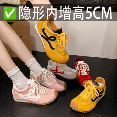 红色内增高德训鞋女真皮秋季新款
