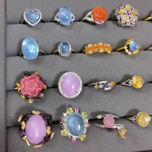 清仓福利戒指合集。天然异象水晶幽灵发晶紫锂辉巴洛克珍珠意工