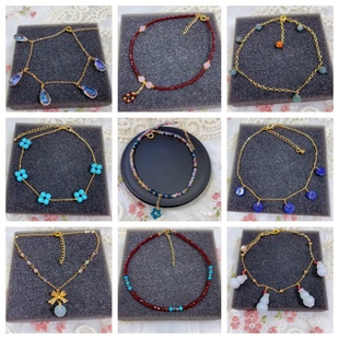 孤品清仓。脚链合集~青金石淡水珍珠翡翠碧玺海蓝宝天然石水晶