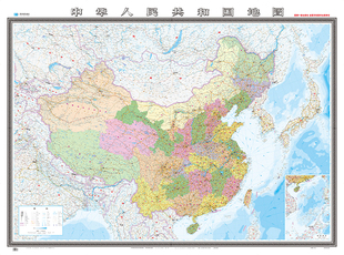 圆纸筒发货有挂杆 饰画挂图 办公室会议室挂墙装 2022年1300万中国地图 星球地图出版 超大尺寸约2.4米x1.8米 社