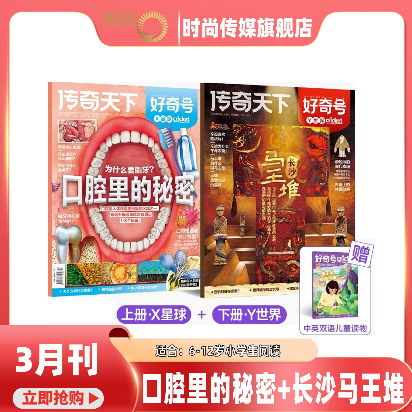 2025年1-12月【12期 中国空间站+花园里的国家 新加坡】好奇号杂志2026年2月起订阅打包 科学少儿科普 中英双语 7-12岁