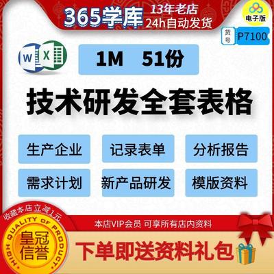 生产企业技术研发全套表格记录分析报告需求计划新产品模版资料51