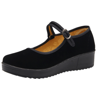 老北京布鞋女赛格鞋类旗舰店官方黑工作鞋子厚底坡跟上班女鞋夏