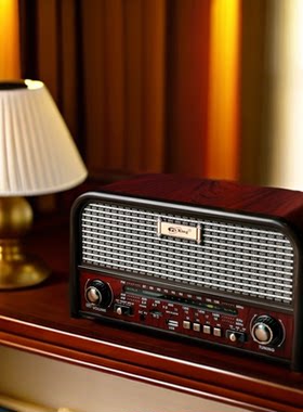 出欧美复古怀旧双声道立体声老人收音机调频中波短波蓝牙U盘音箱