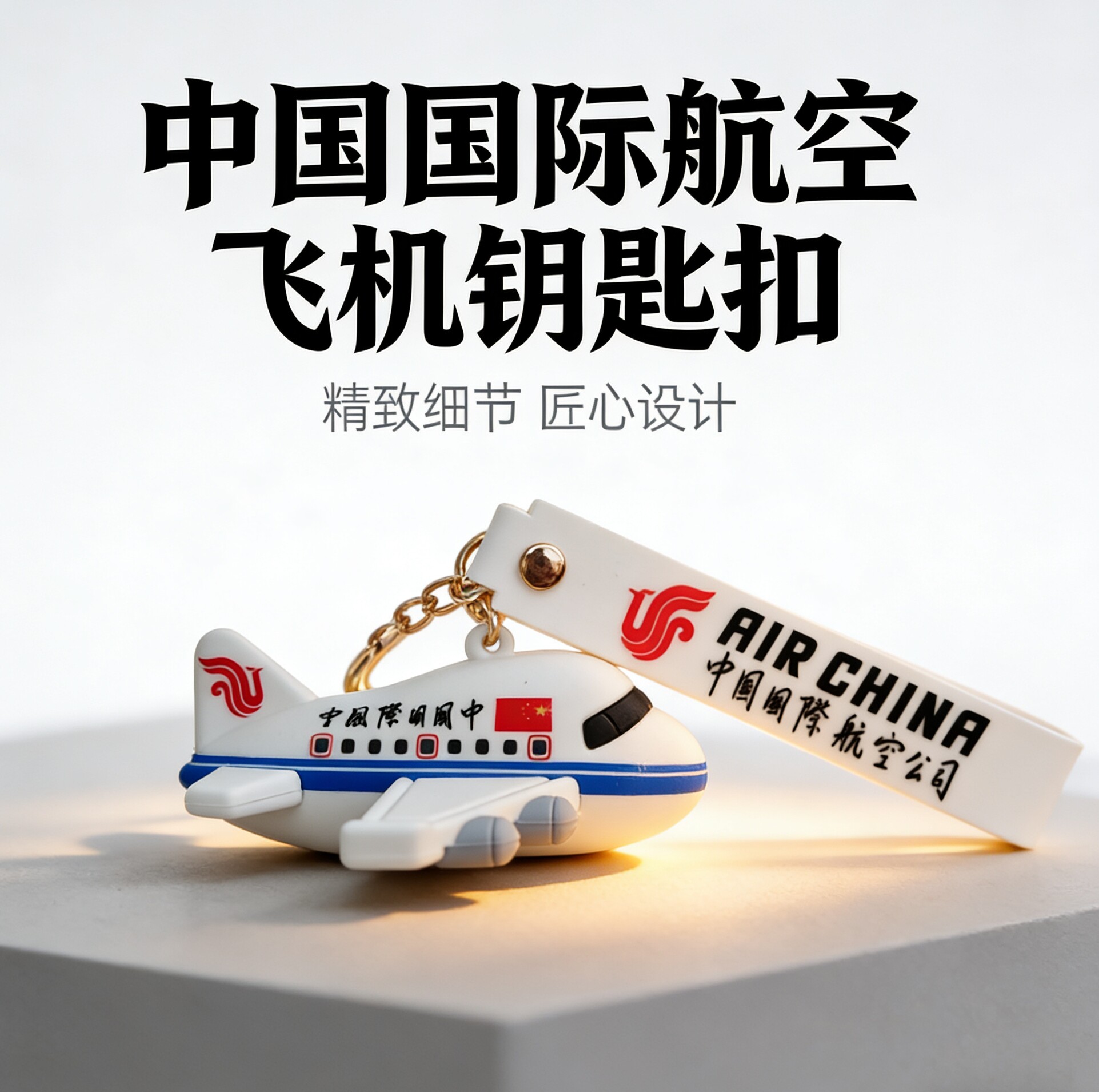 Q版实心橡胶飞机模型钥匙扣儿童玩具耐摔可定制航空礼品纪念品