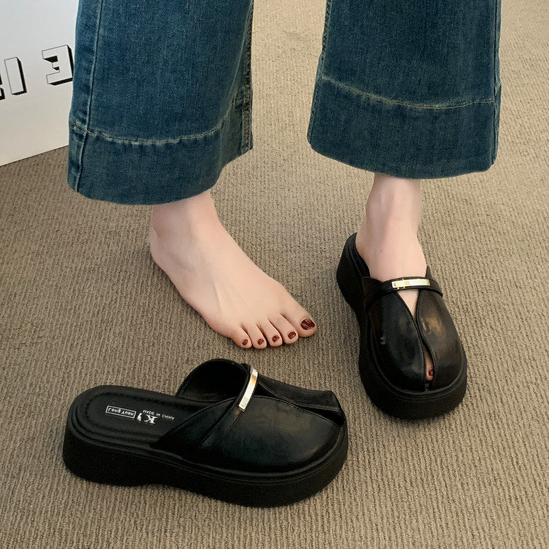 日本厚底包头半拖一脚蹬凉拖鞋女