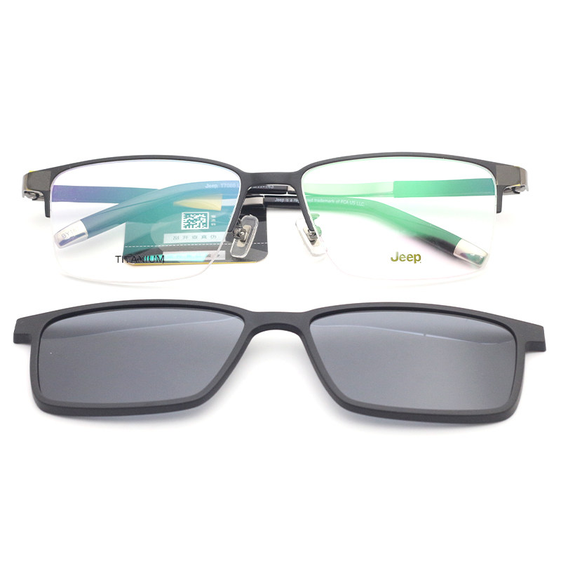 真品Jeep吉普套镜T7086 男士款高清偏光太阳镜磁吸夹片眼镜框钛架