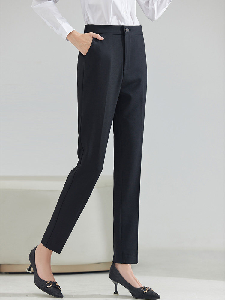 直筒西装裤女松紧腰长裤中高腰职业装通勤正装黑色显瘦西裤春秋款