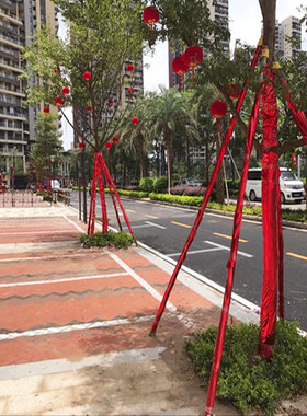 大红金布装饰包柱子包树布裹树烫金褶皱布红色金布柱子装饰布金泊