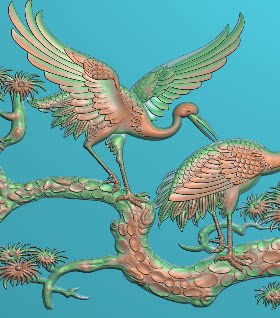 祥云松鹤檀雕花鸟沙发大背板仙鹤斜阳1522x348大床精雕图横板灰度