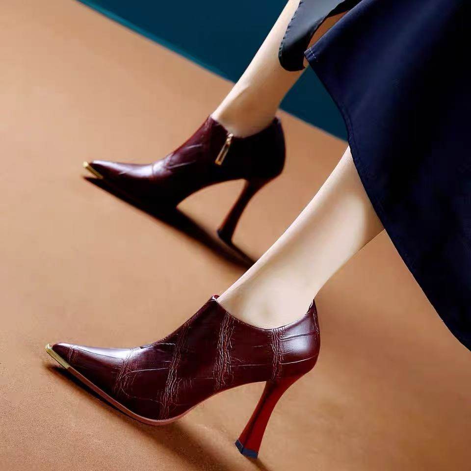 2026早春新款高跟鞋女细跟侧拉链深口单鞋性感气质尖头黑色皮鞋子,女鞋,深口单鞋,淘宝优惠券,粉丝福利购,淘宝优惠卷