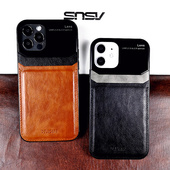 适用于苹果16手机壳高档商务镜面皮套iphone14pro保护套12pro男款 苹果15pro真皮皮质苹果12外壳防摔英伦风