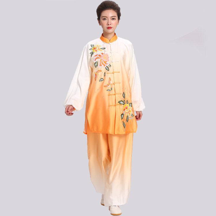 绣花渐变真丝绸两件套定做练功服