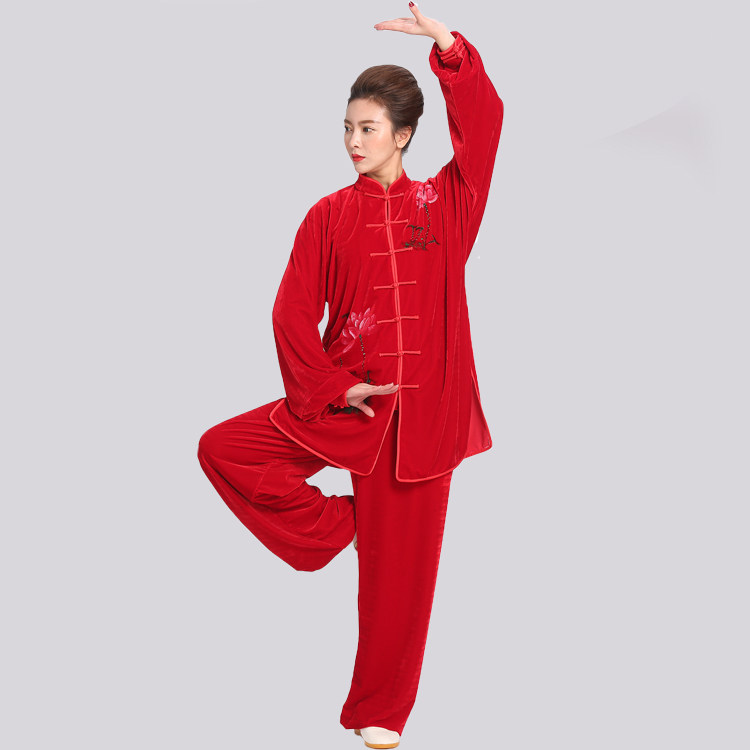 刺绣绣花太极服女金丝绒秋冬季加厚加绒武术中老年太极拳服练功服