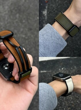 疯马纹磁吸腕带适用小米手环9pro表带8pro红米5智能手表4真皮男款