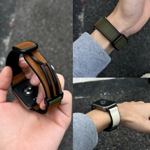 疯马纹磁吸腕带适用小米手环9pro表带8pro红米5智能手表4真皮男款