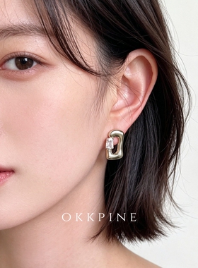 okk pine 港风复古时尚咖啡金长方形耳饰无可替代赵今麦同款耳环