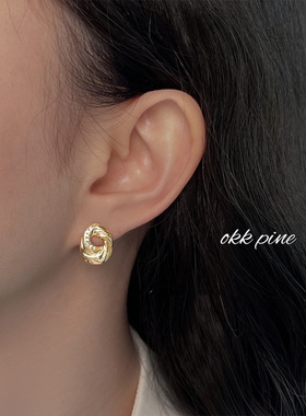 okk pine 原创设计气质耳钉曲奇饼干复古耳饰耳夹张婧仪同款耳环