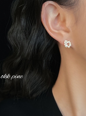 okk pine 张婧仪同款耳钉微镶锆石925银针镀14K气质通勤耳饰耳环