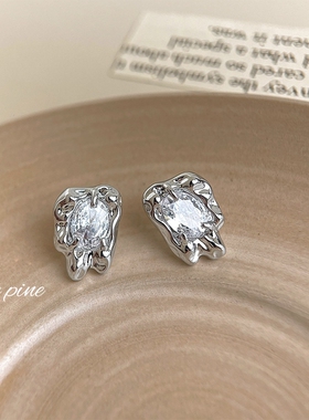 okk pine 原创小众设计师款皓石液态个性耳钉不规则ins耳夹耳饰女