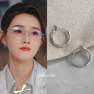 okk pine气质简约银色圆形几何耳扣短剧在八月盛夏郭宇欣同款耳环