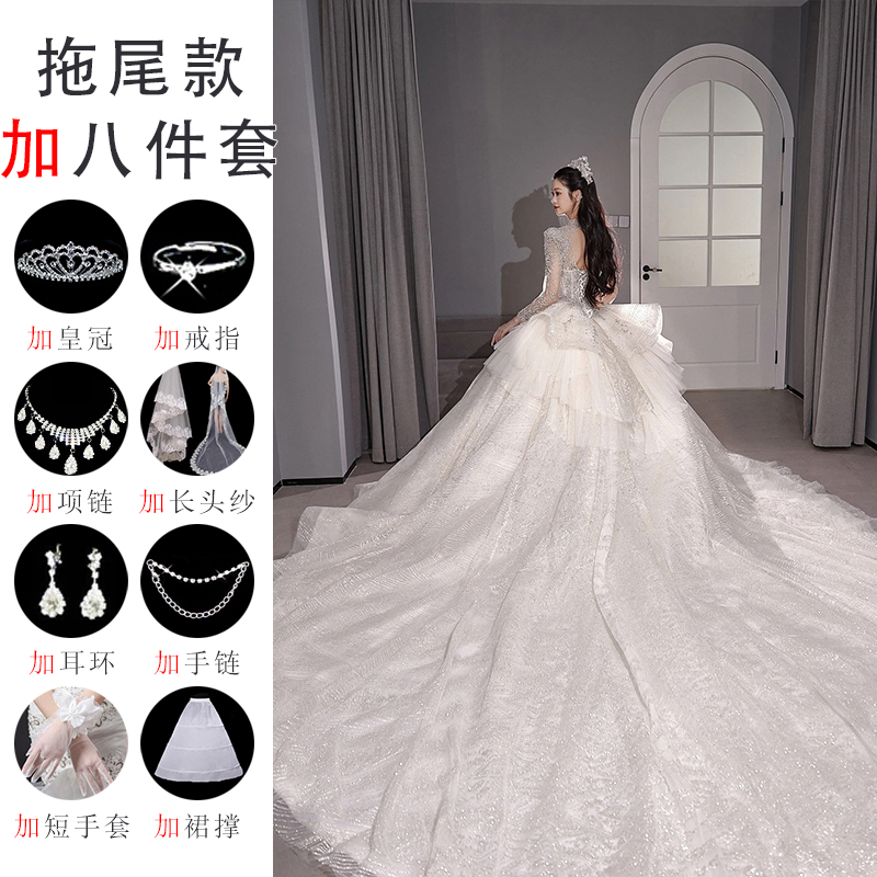  Tail tail wedding dress plus eight pieces+S   - $31.73 