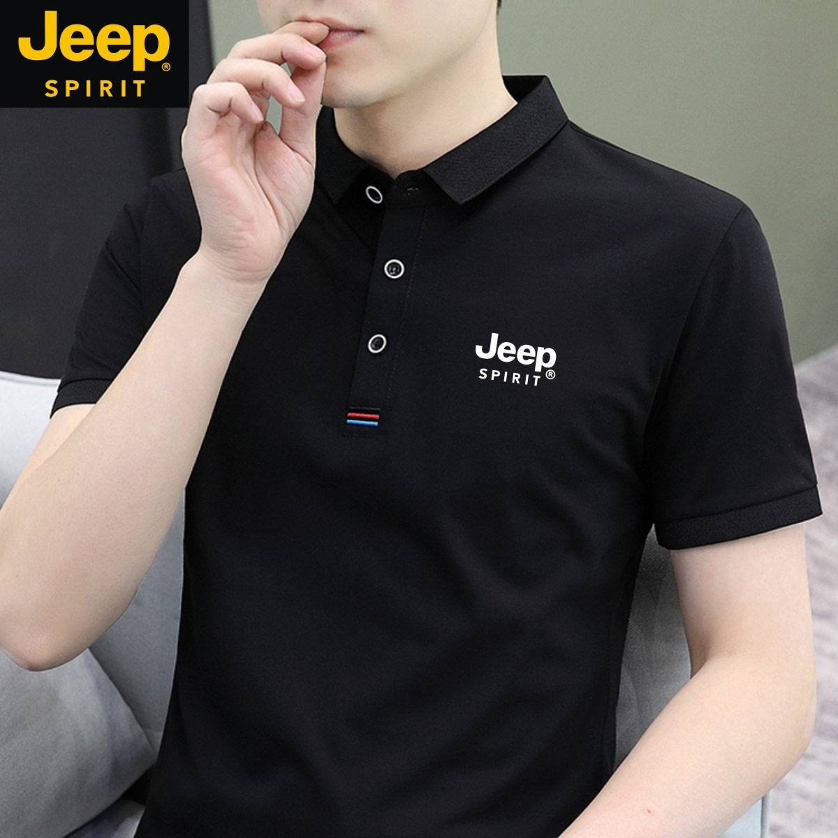 JEEP吉普纯棉短袖polo衫男士夏季商务翻领T恤休闲大码长袖上衣服