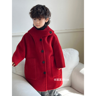 儿童高端双面羊绒大衣25秋冬加厚100%羊毛男女童连帽长款毛呢外套