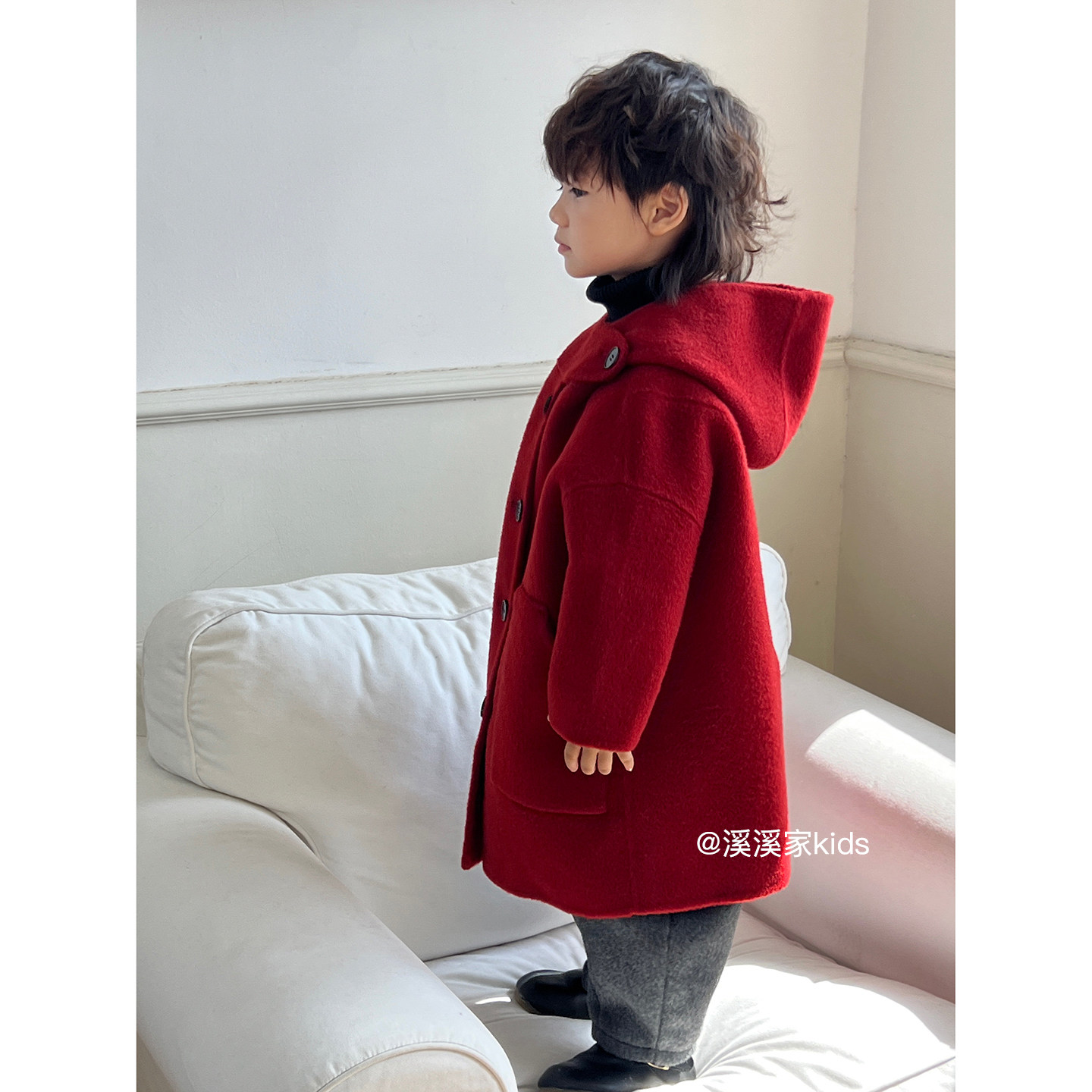 男童100%羊毛双面绒大衣秋冬季连帽加厚手工毛呢外套新年圣诞红色,童装/婴儿装/亲子装,呢大衣,淘宝优惠券,粉丝福利购,淘宝优惠卷