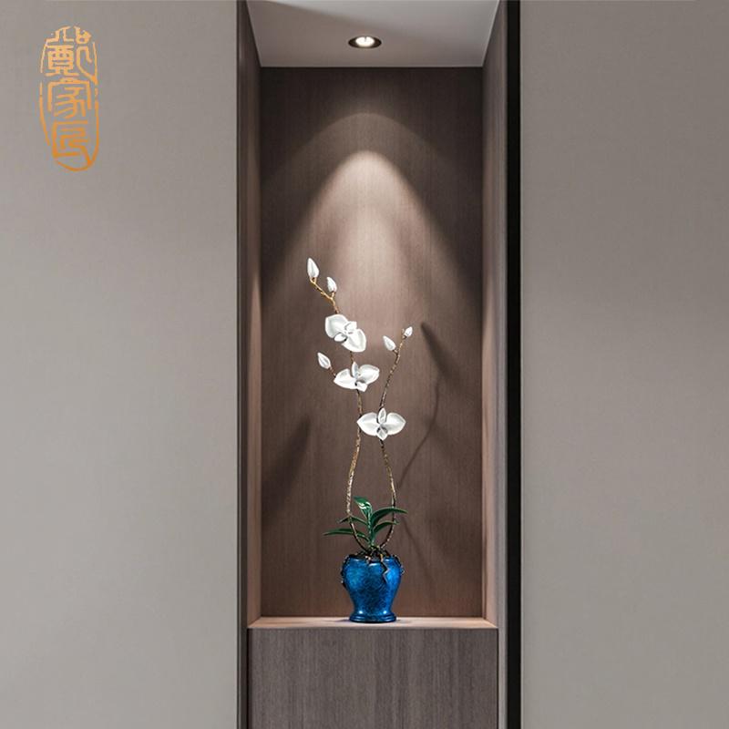 全黄铜兰花摆件铜器工艺品新中式现代客厅玄关壁龛软装竖高装饰