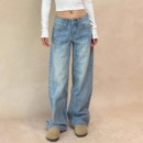 女 子低腰牛仔裤 TheDINA2025秋冬新款 复古浅蓝竖纹阔腿显瘦直筒裤