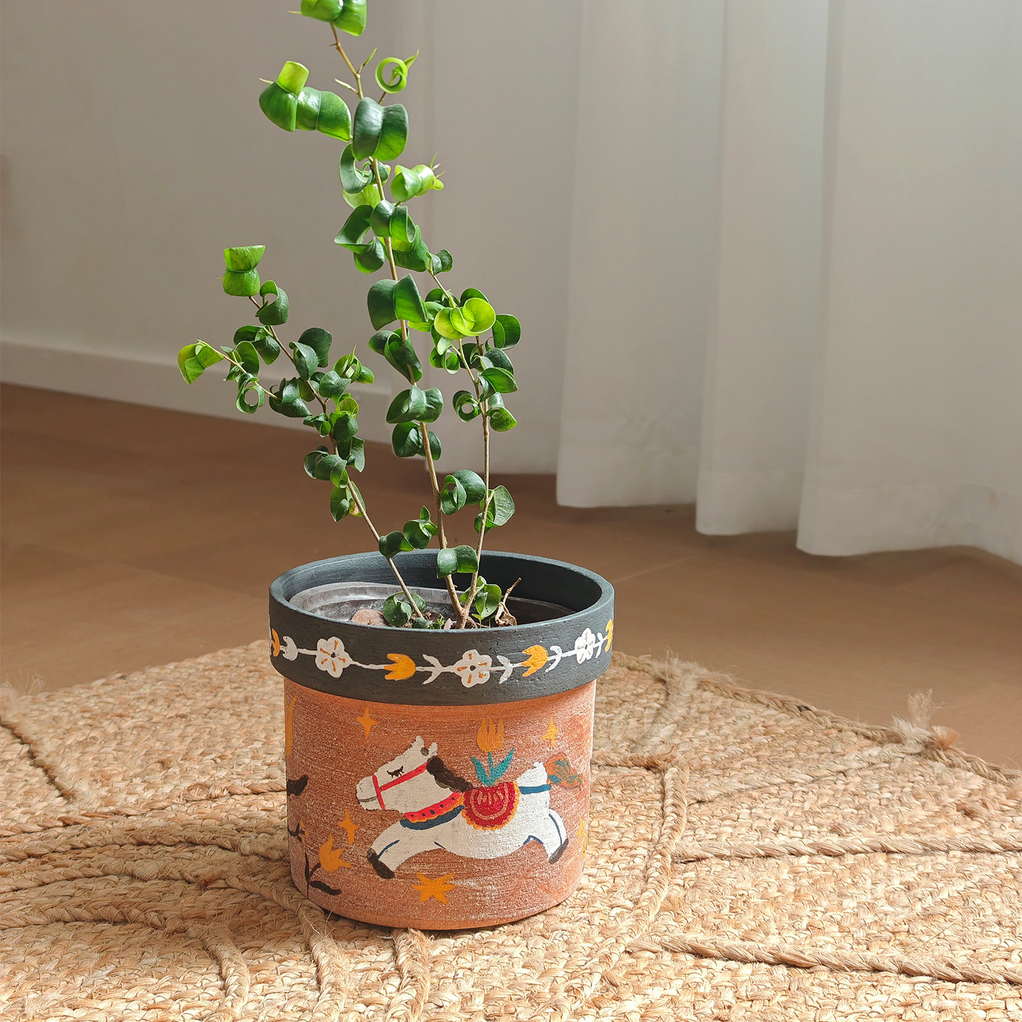 植想小马粗陶手绘创意花盆