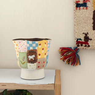 饰摆件 手绘拼布透气酒杯粗陶花盆办公桌绿植蝴蝶兰球兰利水礼物装