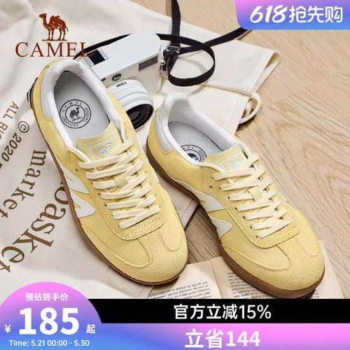 骆驼板鞋女款新款平底小白鞋时尚复古休闲鞋T头鞋百搭德训鞋女鞋