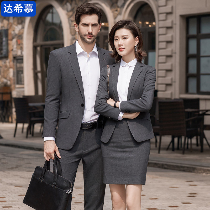 西装套装秋冬男女售楼部职业工装4S店商务正装灰色西服定制工作服
