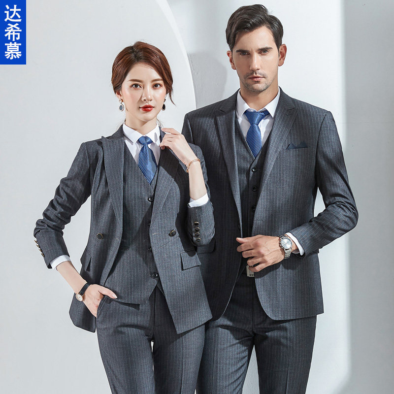 职业条纹西装套装男女秋冬商务修身高档西服OL银行经理气质工作服