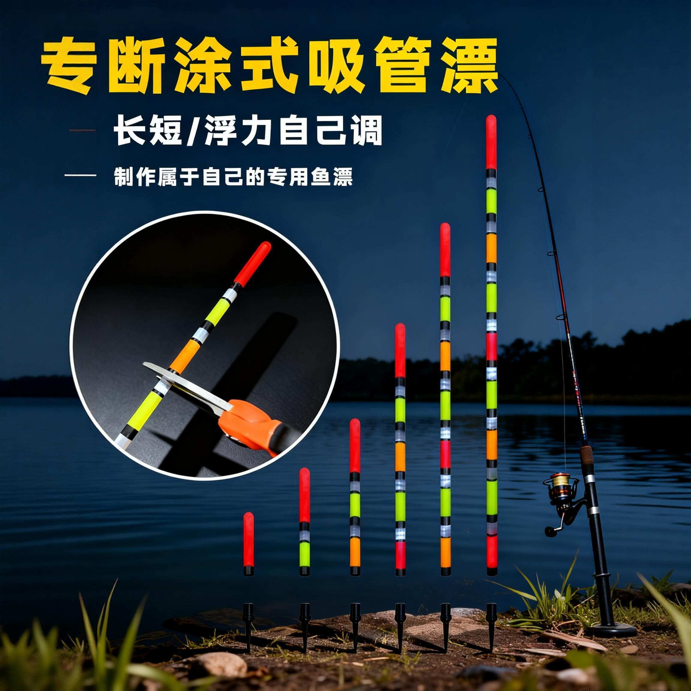 DIY吸管漂创意水晶塑料钓鱼浮漂传统软尾漂大浮力醒目浮漂空心尾