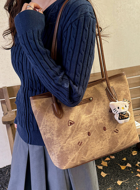 秋冬新款学生通勤托特包休闲百搭单肩包美拉德复古大容量手提包女