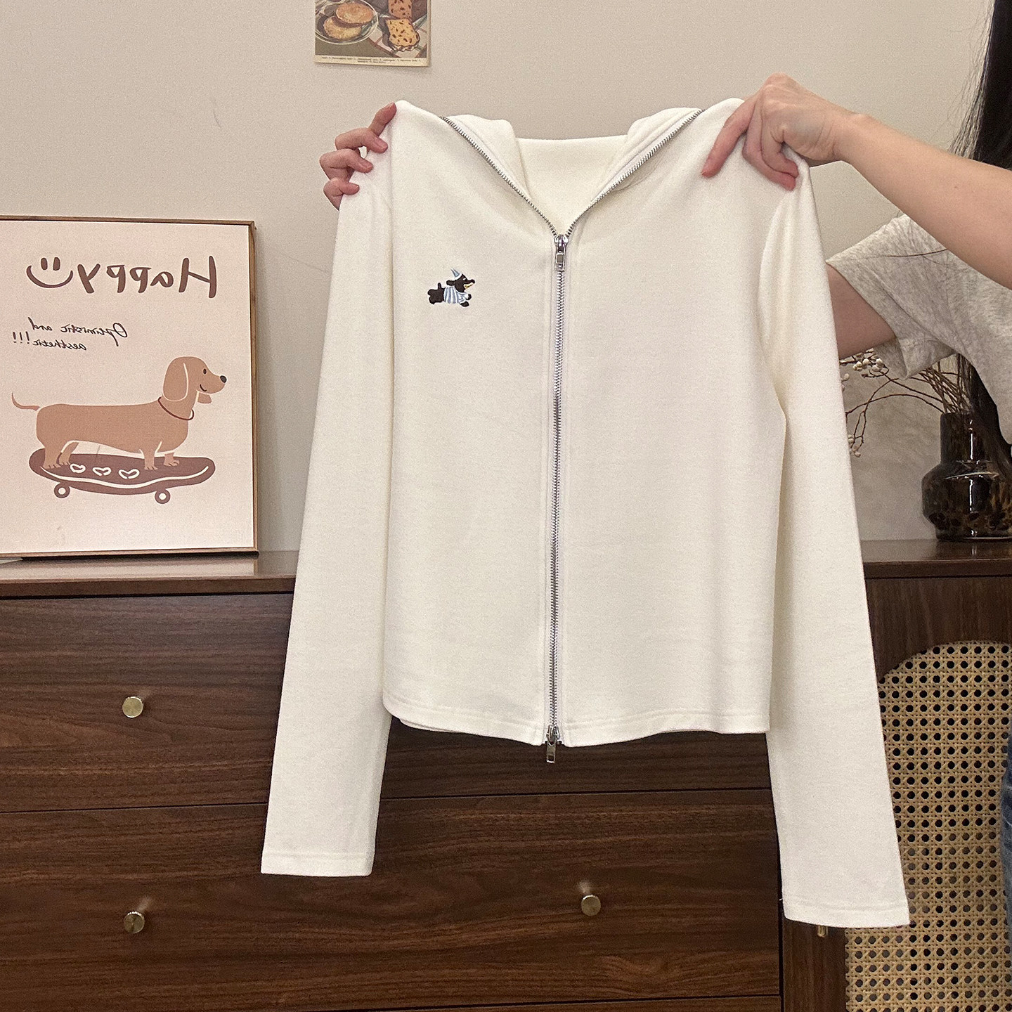 刺绣小狗海军领德绒内搭长袖女