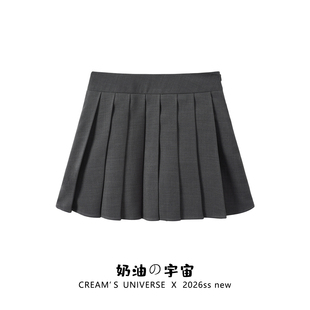 复古灰色a字百褶短裙女韩系学院风显瘦百搭半身裙新款 奶油 宇宙